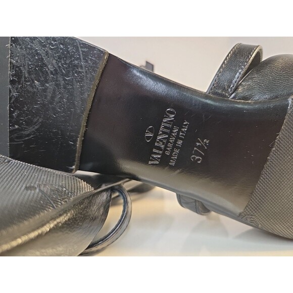 Garavani Valentino EU 37.5 Black Leather Flat Sandals French Bows & Ankle Strap - Picture 15 of 16